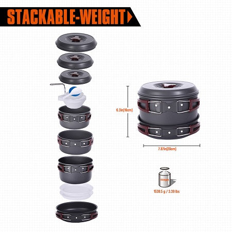 KingCamp KP3912 Hard-Anodized Aluminum Foldable Camping Cookware Set 17PCS