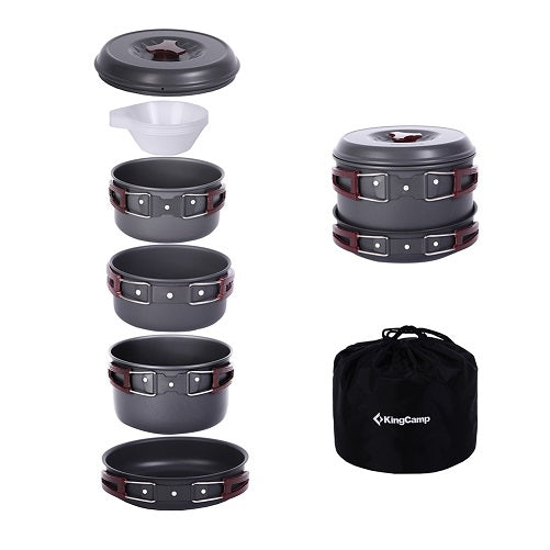 KingCamp KP3912 Hard-Anodized Aluminum Foldable Camping Cookware Set 17PCS