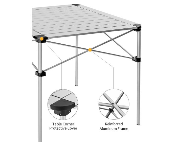 KINGCAMP KC3961 FOLDING TABLE ALUMINUM ROLL UP TOP COLLAPSIBLE