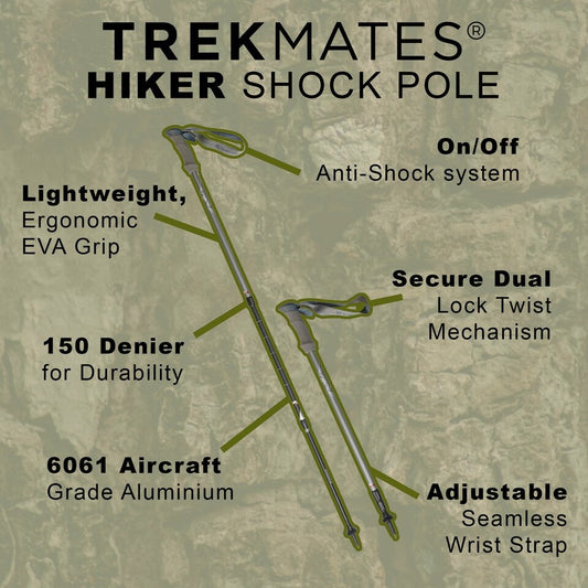 Trekmates Hiker Shock Walking Pole Adjustable AntiShock Black
