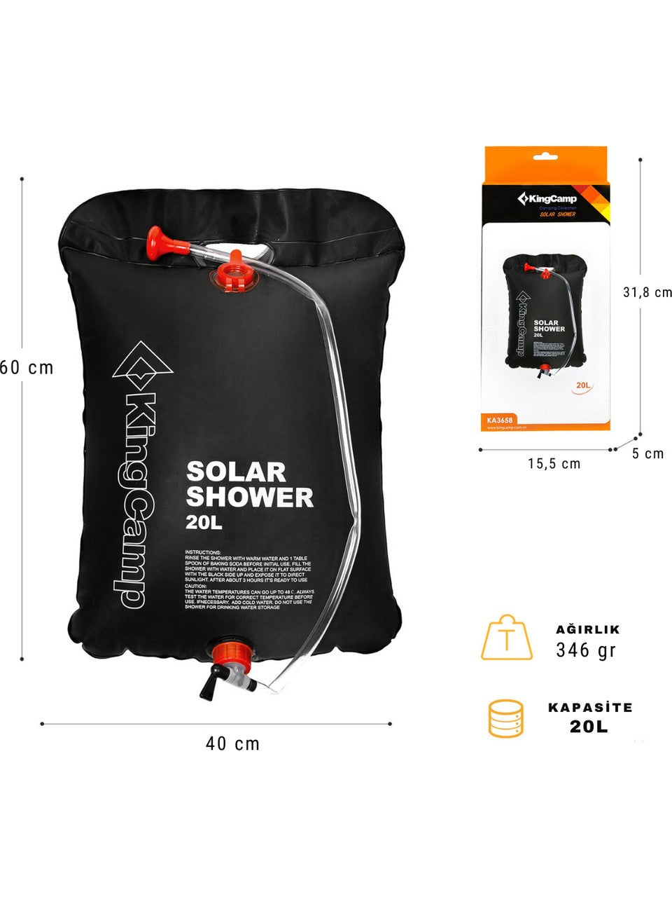 Kingcamp KA3658 Solar Shower 20L Camping Shower